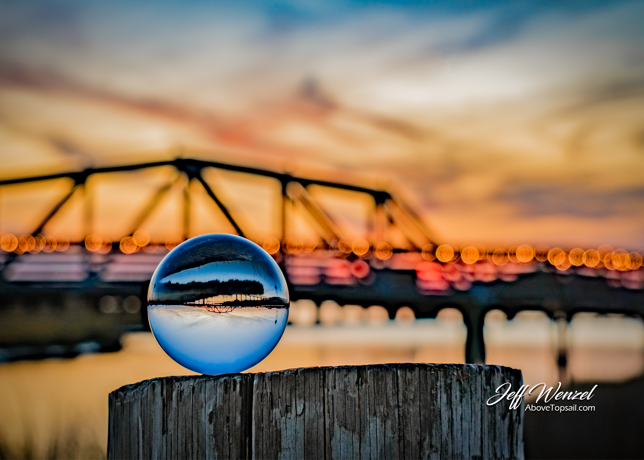 JW151 Surf City Walking Bridge Sunset Glass Ball
